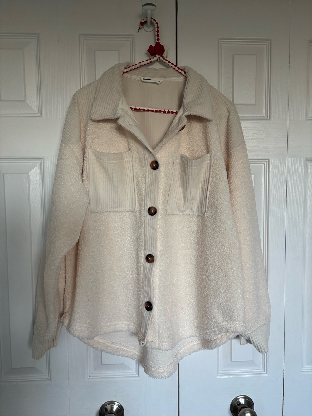 Bluenotes Cream Sherpa Corduroy-Trim Shacket